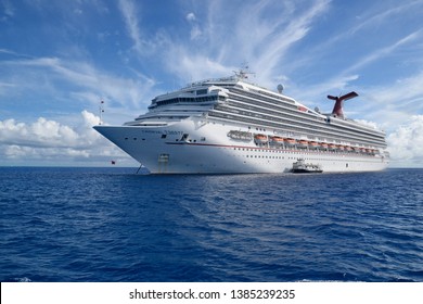 Cruise Ship At Open Ocean Near Half Moon Cay Island. Carnival Cruise Line, March 19, 2019