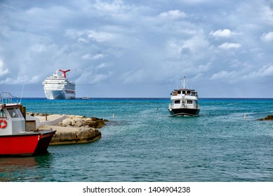 Cruise Ship At Open Ocean Near Half Moon Cay Island. Carnival Cruise Line, March 21, 2019