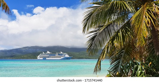 Cruise Ship Staying In Vanuatu. This Picture Was Taken In 2019 During The South Pacific Crossing.