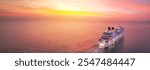 Cruise Ship at sunset, Cruise Liners beautiful white cruise ship above luxury cruise in the ocean sea concept exclusive tourism travel on holiday take a vacation time on summer	
