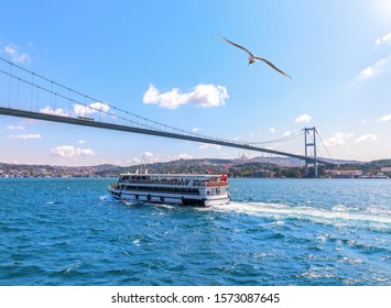 Cruise Ship Under The Bosphorus Bridge, Istanbul, Turkey