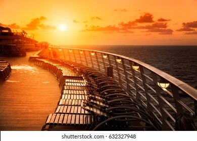 Cruise Ship Upper Deck At Sunset