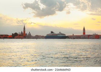 Cruise Ship In Venice . Ocean Liner Moored In Venezia Italy 