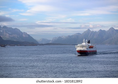 Cruise Ship In The Vestfjorden, Lofoten Islands, Norway 