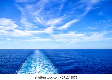 Cruise Ship Wake Or Trail On Ocean Surface