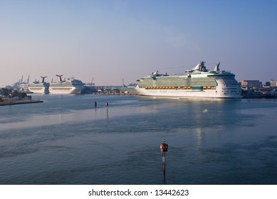 Cruise Ships Docked In Port Of Miami