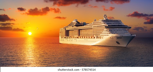 Cruise At Sunset In Ocean
				