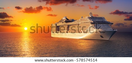 Cruise At Sunset In Ocean
