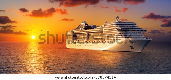 Cruise At Sunset In
Ocean
