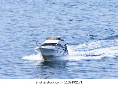 Cruising Boat In Fjord. Norway.