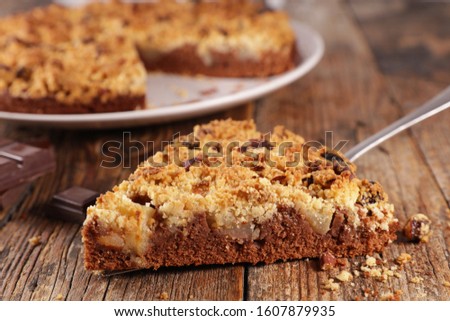 Similar – Foto Bild Geschnittener Birnenkuchen auf einem Küchentuch über der Aussicht