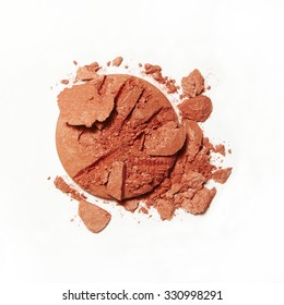 Crumbled Crushed Orange Blush Eyeshadow Broken Make Up On White Background