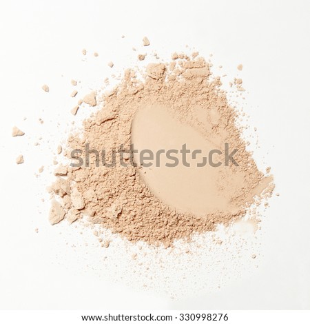 crumbled natural powder make up on white background