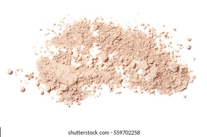 crumbled pink beige powder isolated on white background