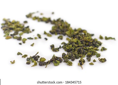 Crumbly Chinese Green Tea Isolated On White Background