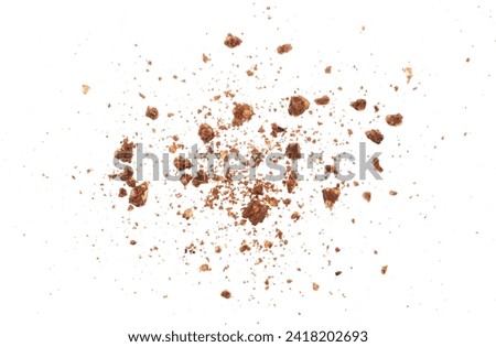 Crumbs integral wholegrain biscuit with oatmeal and chocolate, cookie flying, isolated on white, clipping path
