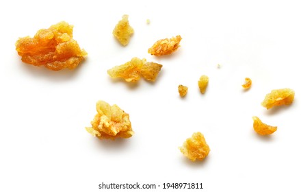 crumbs macro isolated on white background, top view