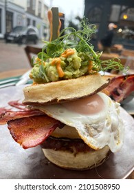 Crumpet Brunch Stack With Egg And Bacon