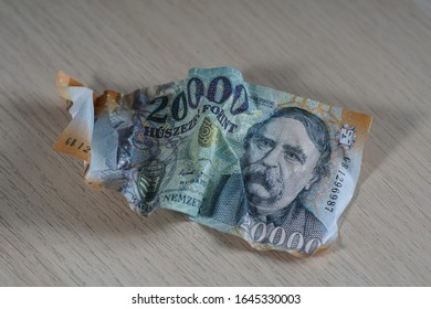 Crumpled 20000 Forint Hungarian Money