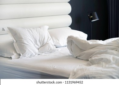 Crumpled Bed Hotel Closeup Unfinished Messy Stock Photo 1131969452 ...