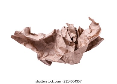 Crumpled Brown Craft Paper Ball, Isolated