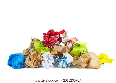 Crumpled brown paper and bags isolated on white background