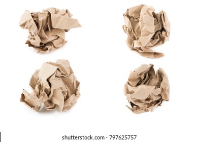 Crumpled Brown Paper Ball On White Background.