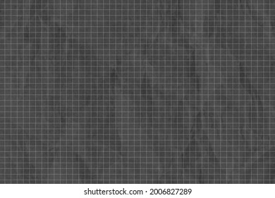 Crumpled dark gray grid paper textured background
