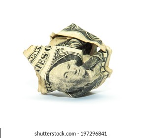 Crumpled dollar bills isolated on white background