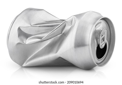 Crumpled Empty Blank Soda Or Beer Can Garbage Isolated On White Background With Clipping Path