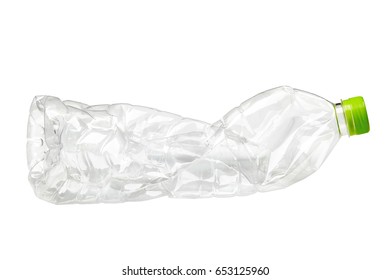 Crumpled empty plastic bottle isolated on white background
