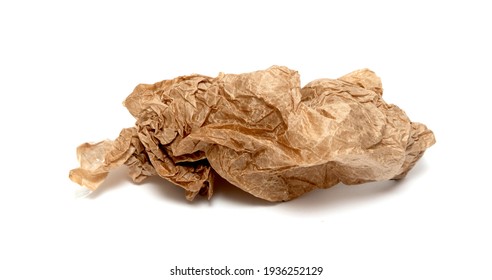 Crumpled Greasy Paper Bag On White Background