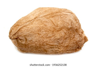 Crumpled Greasy Paper Bag On White Background