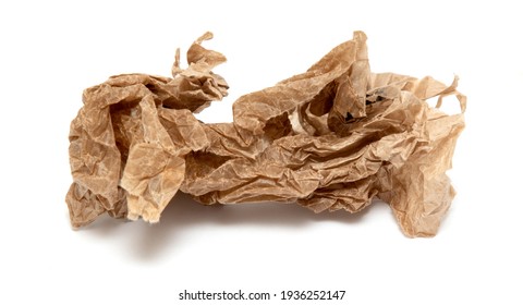 Crumpled Greasy Paper Bag On White Background