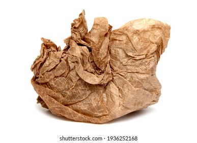 Crumpled Greasy Paper Bag On White Background