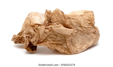 Crumpled Greasy Paper Bag On White Background