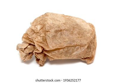 Crumpled Greasy Paper Bag On White Background