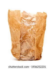 Crumpled Greasy Paper Bag On White Background