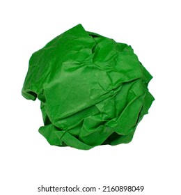 Crumpled Green Paper Ball Isolated On The White Background