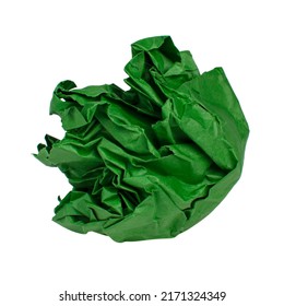 Crumpled Green Paper Ball Isolated On The White Background
