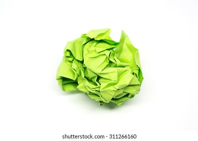 Crumpled Green Paper Ball Isolated On A White Background