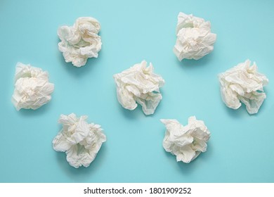 Crumpled handkerchiefs on a blue background
