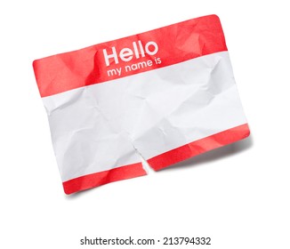 Crumpled Hello Name Tag On White