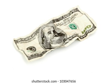 crumpled hundred dollar on a white background