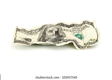 crumpled hundred dollar on a white background