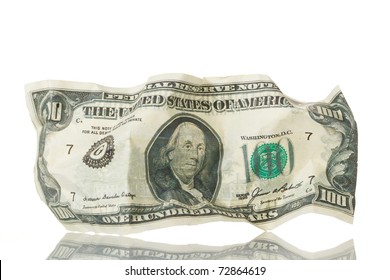 Crumpled Money. Isolated Over White.