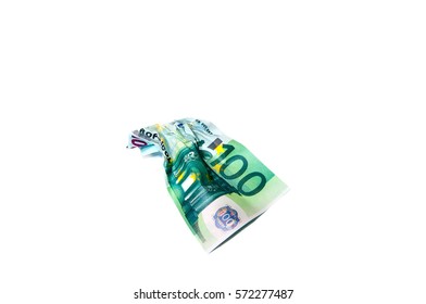 crumpled money.Isolated on white. Place for text.
