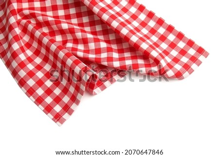 Crumpled napkin food advertisement element. Checkered red cloth,picnic towel isolated. Traditional country dishcloth. Gingham clothing.