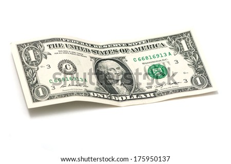 crumpled one dollar on a white background