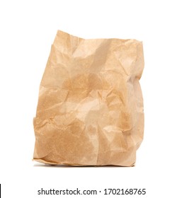 A Crumpled Paper Bag With Greasy Spots Highlighted On A White Background.